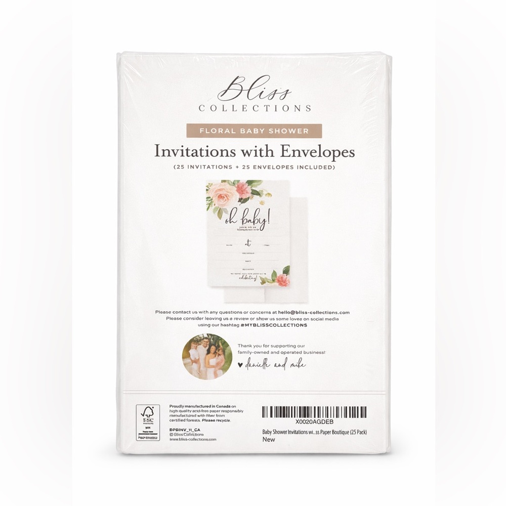 Bliss Collections Floral Baby Shower Invitations w/ Envelopes 25 Pack New Sealed